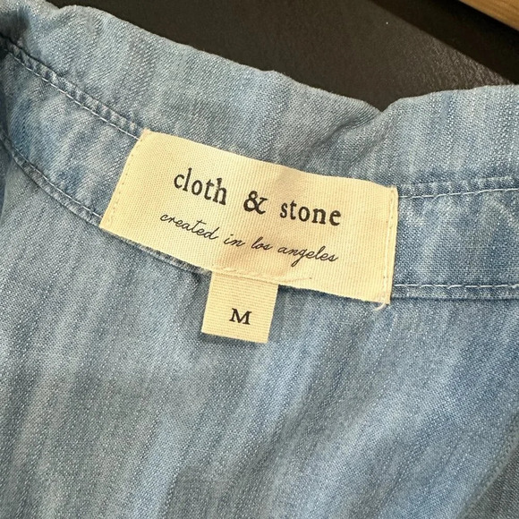 CLOTH & STONE Chambray Denim Lyocell Romper Shorts Set - size Medium - Picture 6 of 7